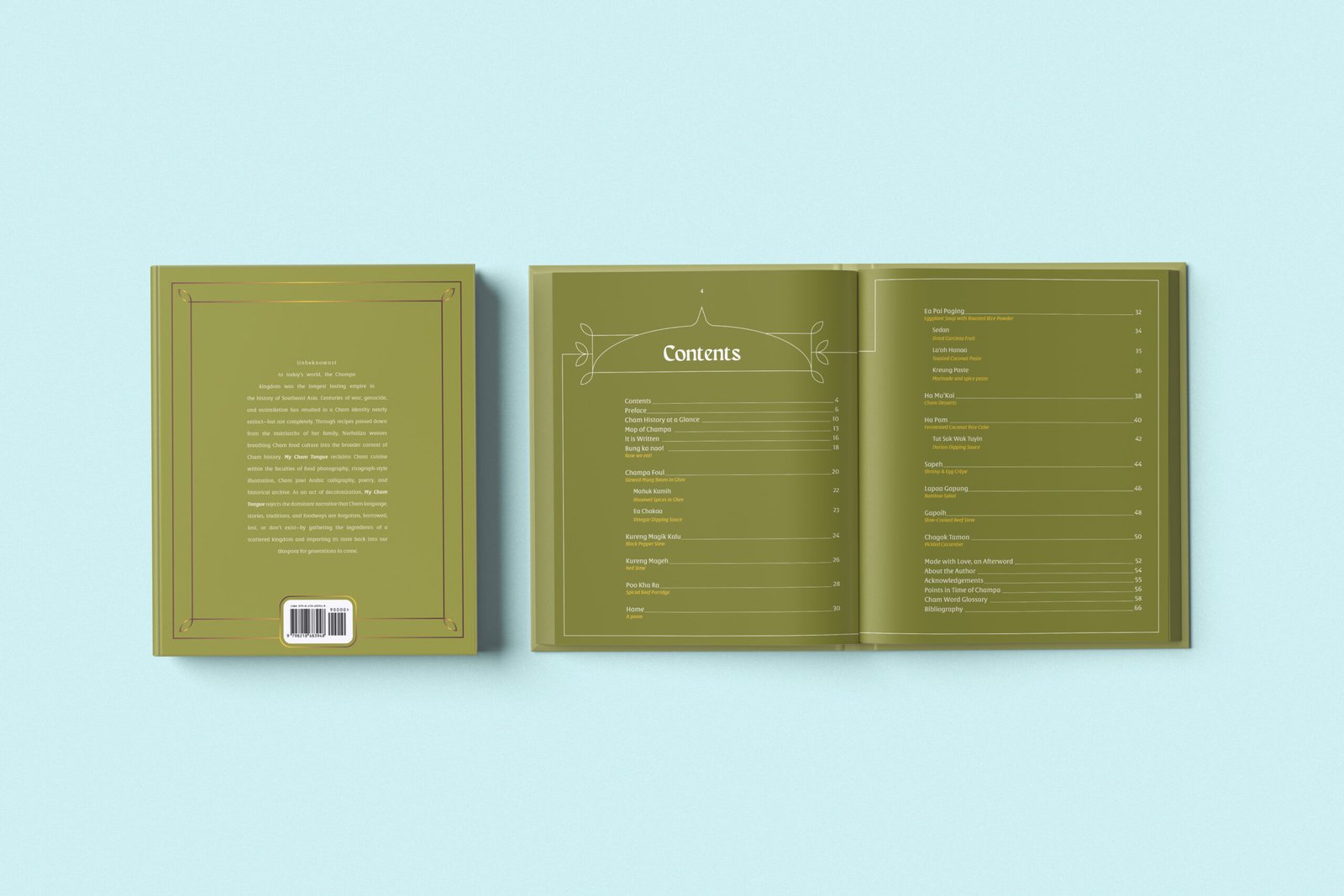 My Cham tongue editorial spread demonstrating the publication visual system